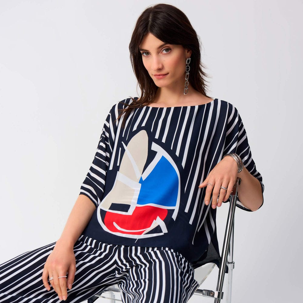 Blusa Oversize a Rayas con Estampado Geométrico- Joseph Ribkoff 251180