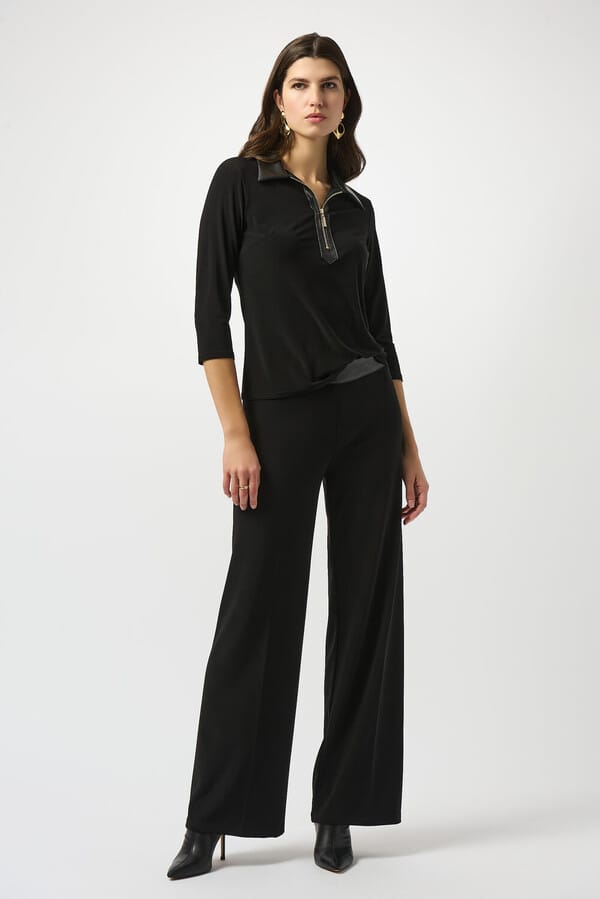 Blusa Negra con Cuello de Ecocuero - Joseph Ribkoff 253176
