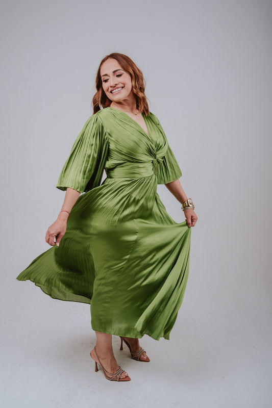 Vestido Largo Plisado Verde Olivo - Joseph Ribkoff 251903