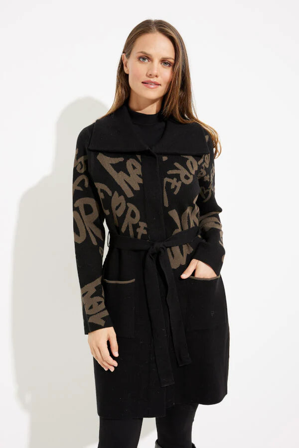 Cardigan Typo Black & Camel con Cinturón – Joseph Ribkoff 233960