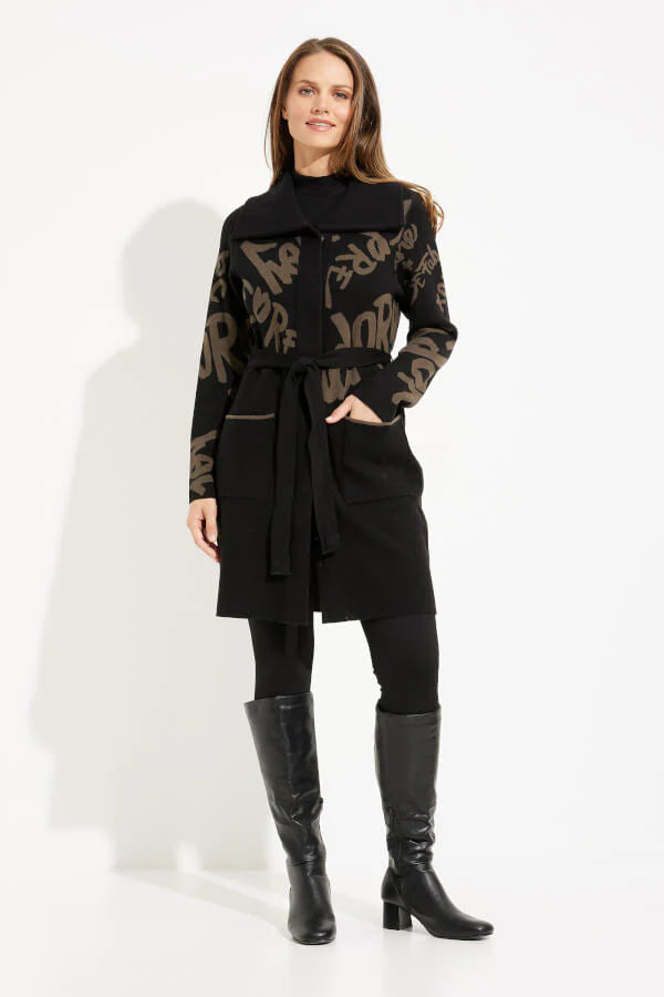 Cardigan Typo Black & Camel con Cinturón – Joseph Ribkoff 233960