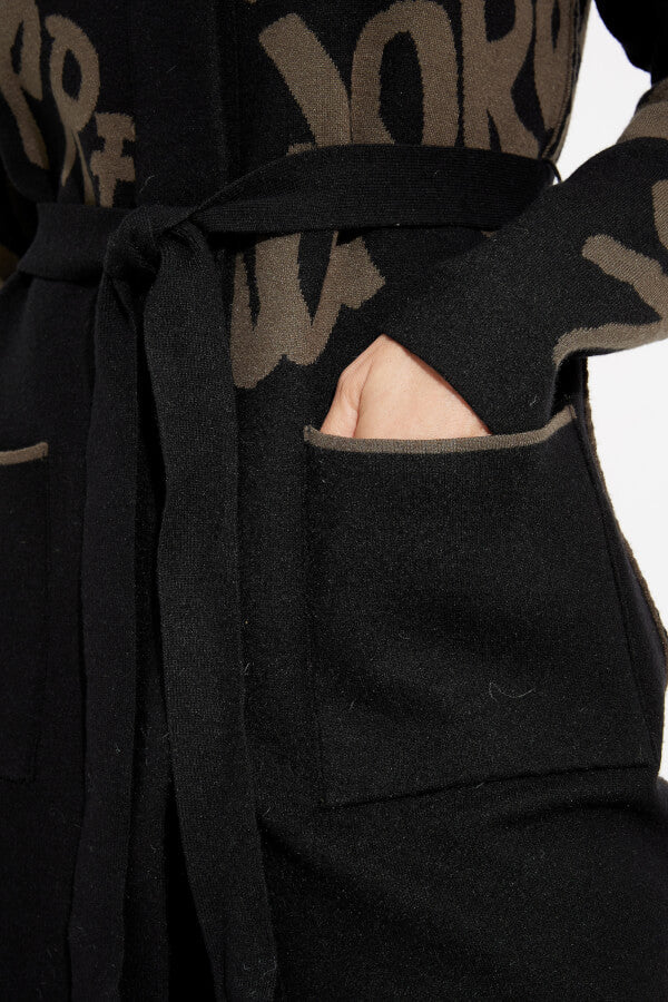 Cardigan Typo Black & Camel con Cinturón – Joseph Ribkoff 233960