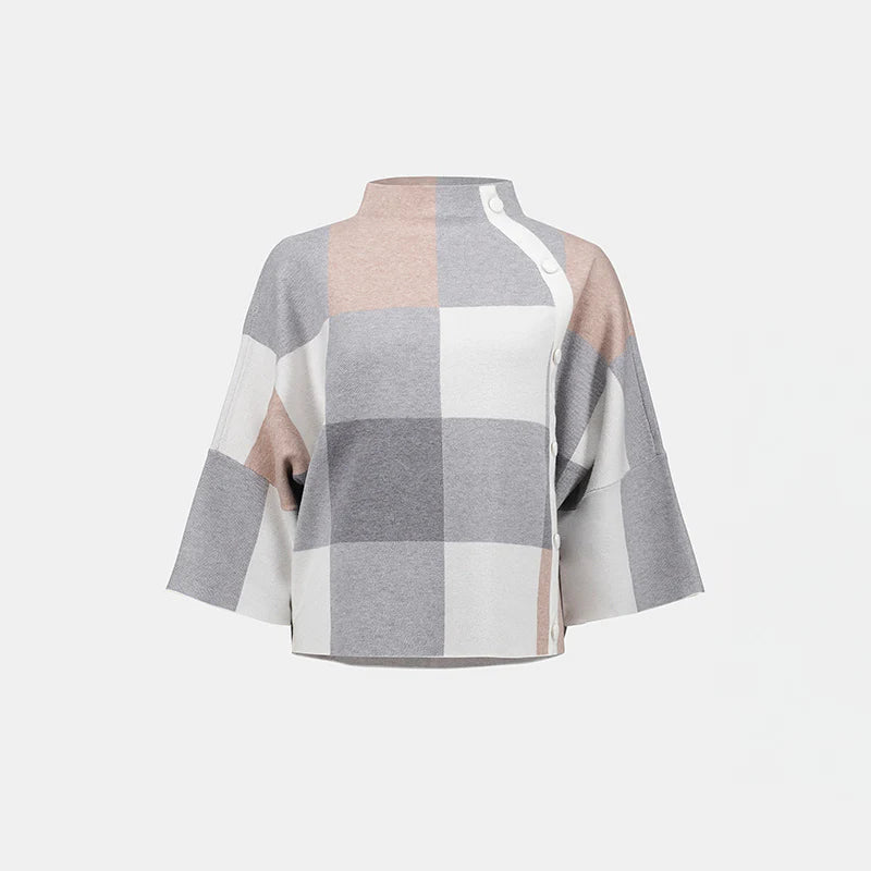 Blusa Geométrica en Tonos Vino y Negro – Elegancia Moderna