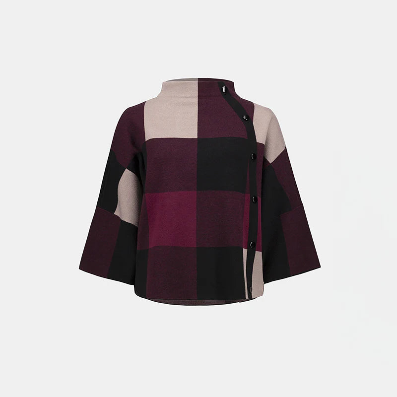 Blusa Geométrica en Tonos Vino y Negro – Elegancia Moderna