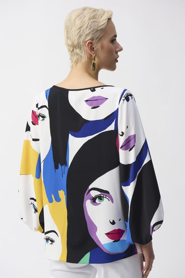 Blusa Estampada con Rostros y Mangas Globo – Joseph Ribkoff 251148