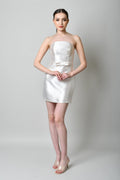 Vestido Corto Strapless Blanco con Lazo-Dress08