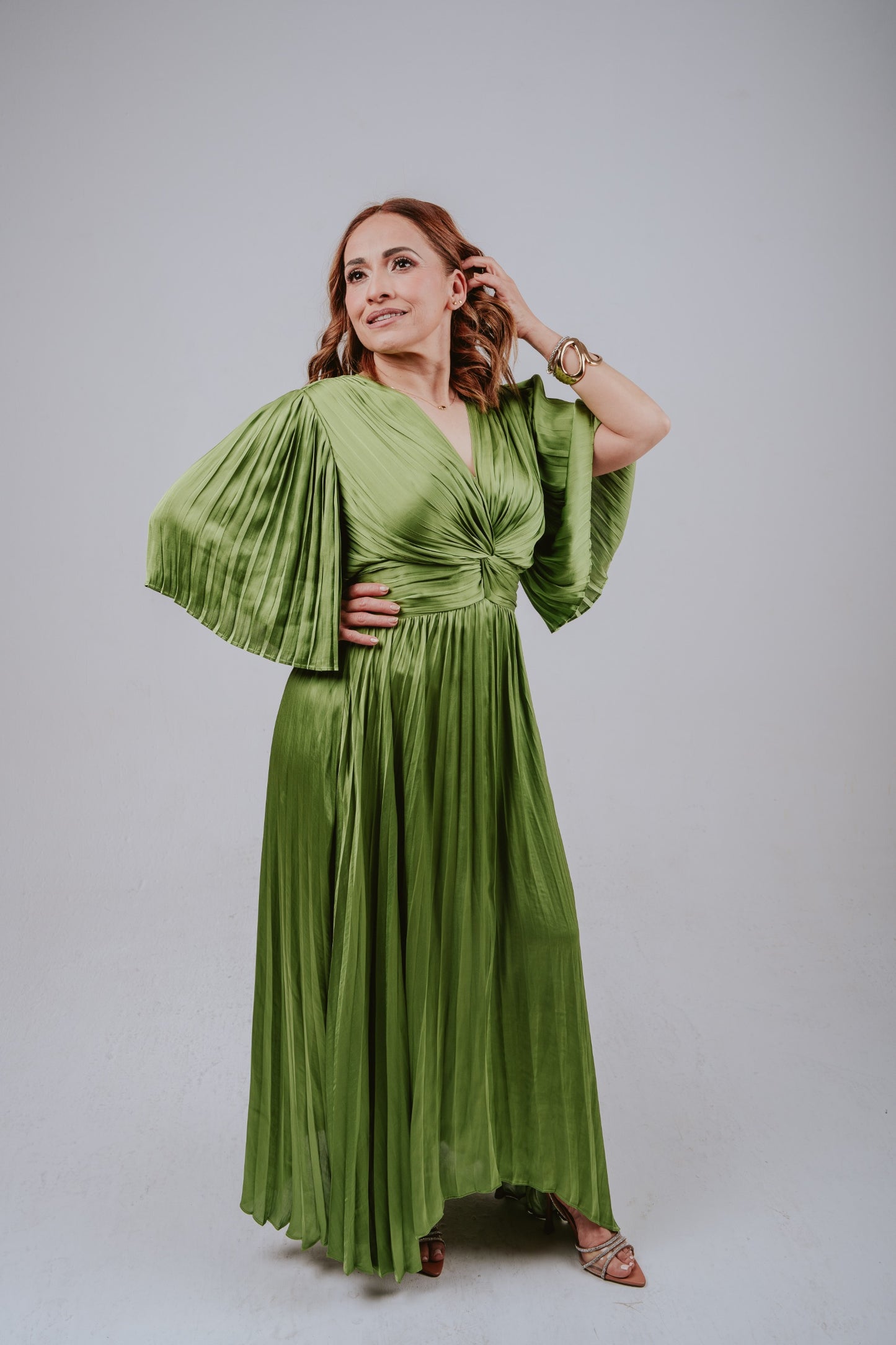 Vestido Largo Plisado Verde Olivo - Joseph Ribkoff 251903