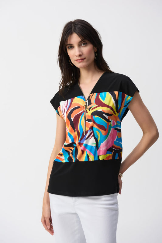 Blusa con Estampado Abstracto y Cierre Frontal – Joseph Ribkoff 251248