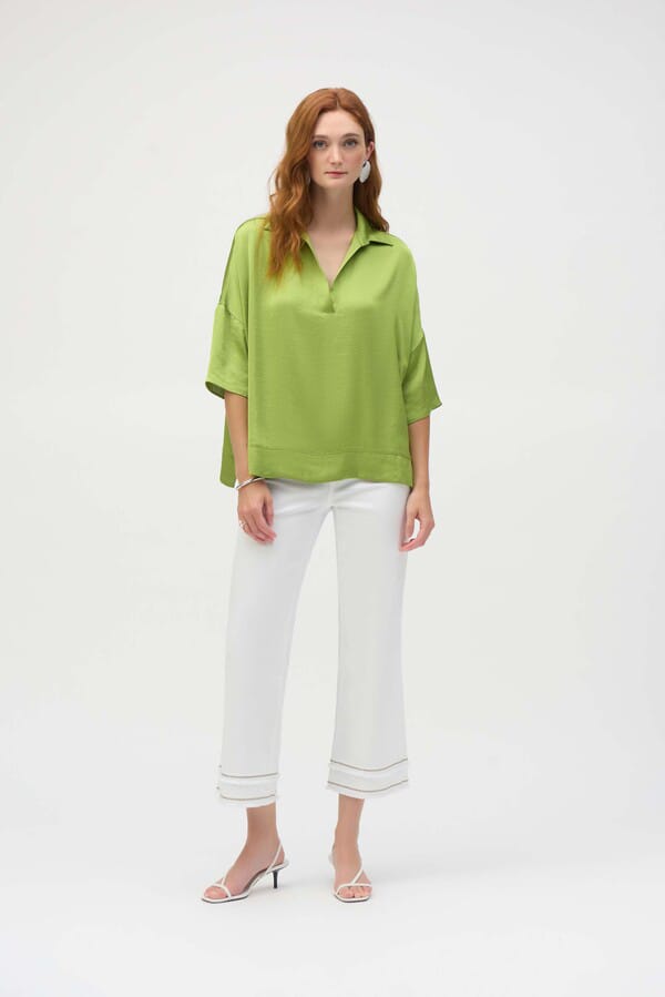 Blusa Satinada Verde V-Neck – Joseph Ribkoff 252059
