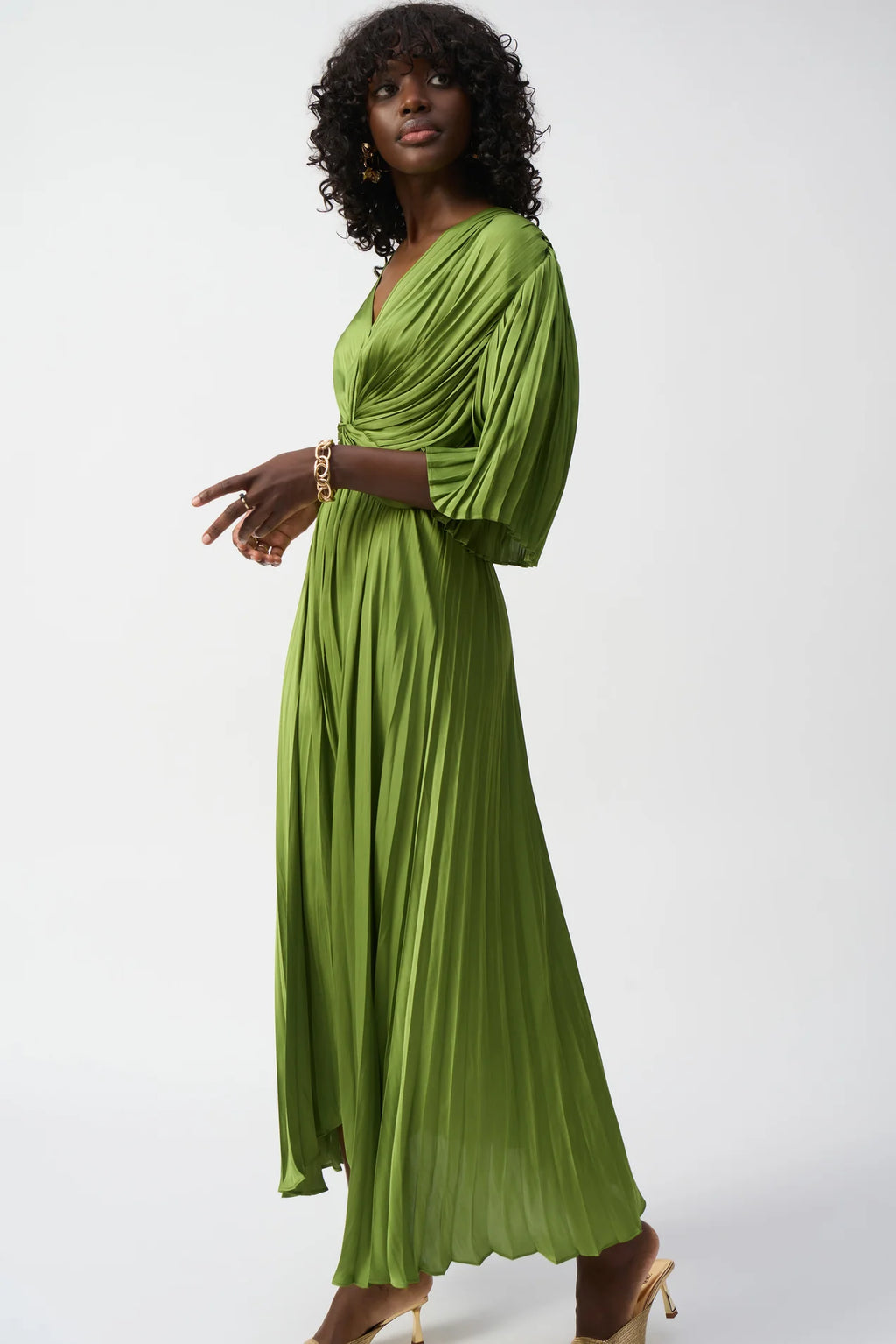 Vestido Largo Plisado Verde Olivo - Joseph Ribkoff 251903