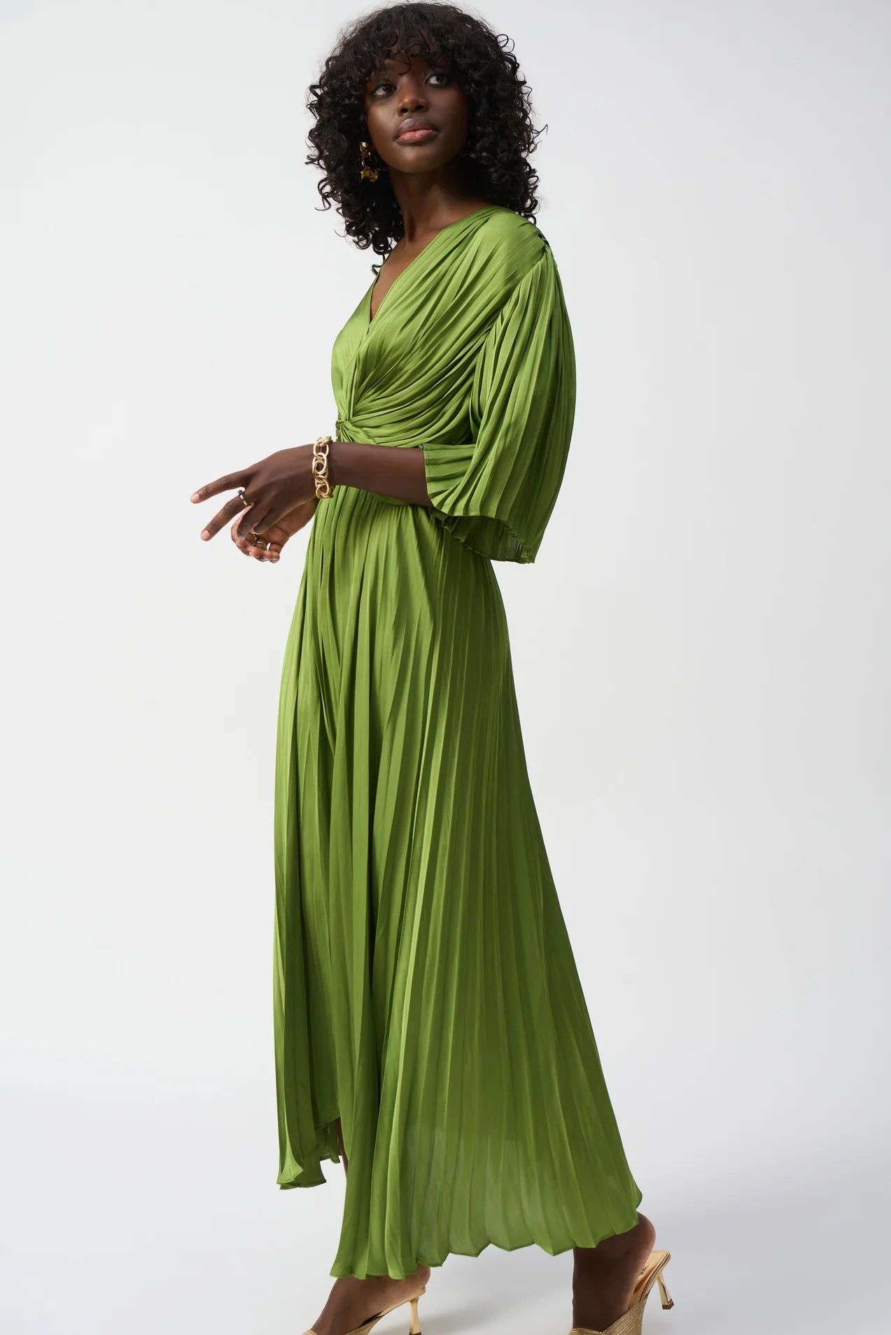 Vestido Largo Plisado Verde Olivo - Joseph Ribkoff 251903