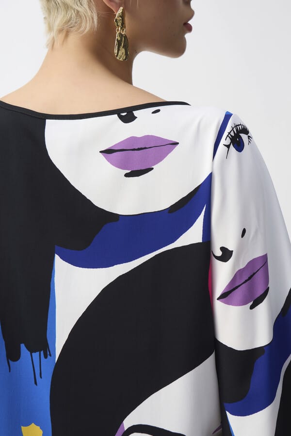 Blusa Estampada con Rostros y Mangas Globo – Joseph Ribkoff 251148