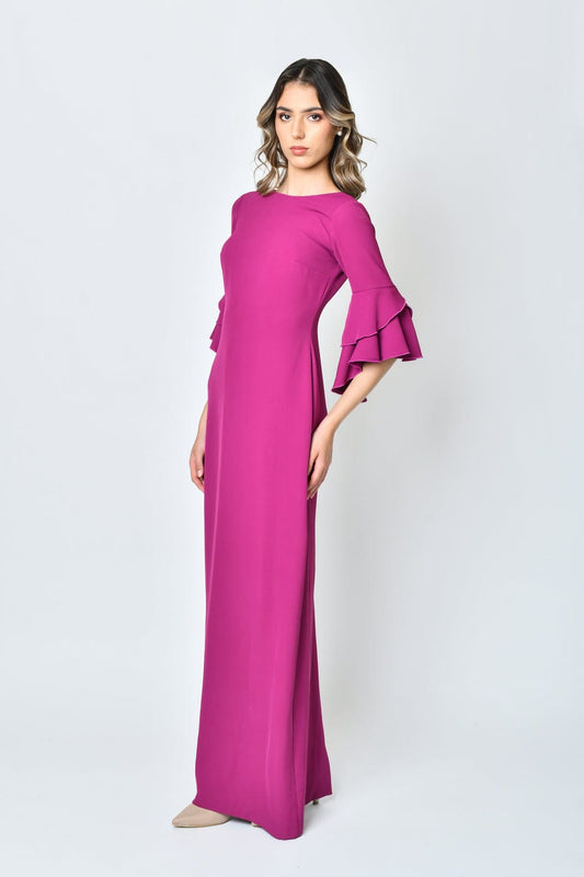 Vestido Largo Fucsia con Manga Volada-Dress11