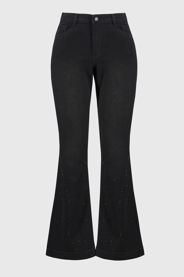 Jean Negro Flare con Brillos – Glamour Contemporáneo