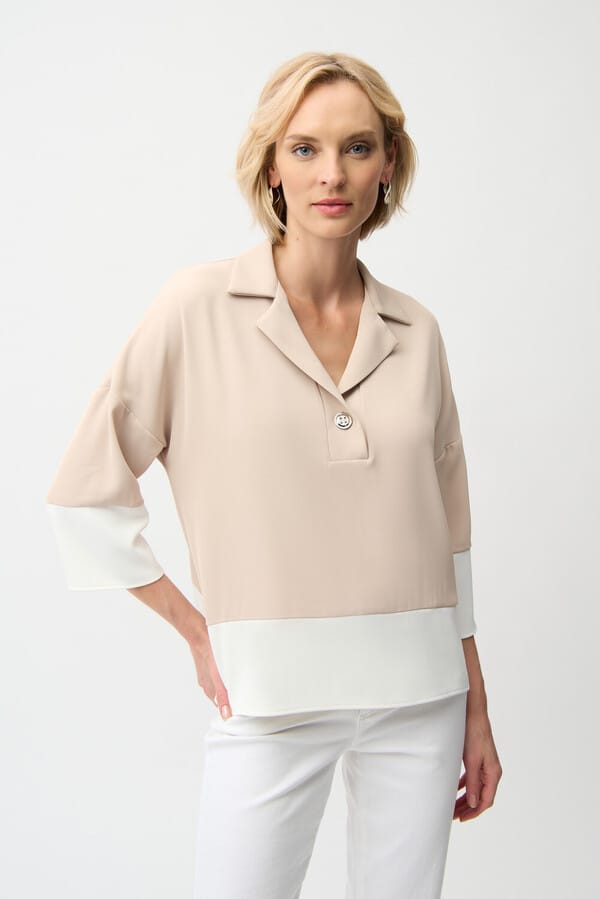 Blusa Bicolor Beige – Elegancia Minimalista Sofisticada 251282
