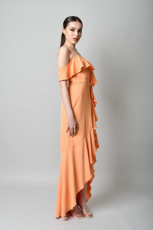 Vestido Largo de Volantes en Color Durazno-Dress04