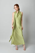 Vestido Largo Satinado en Verde Menta-Dress06