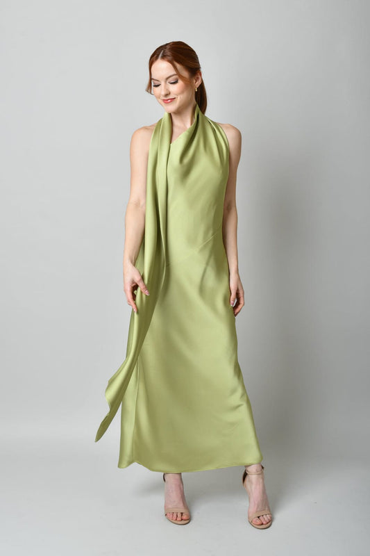 Vestido Largo Satinado en Verde Menta-Dress06