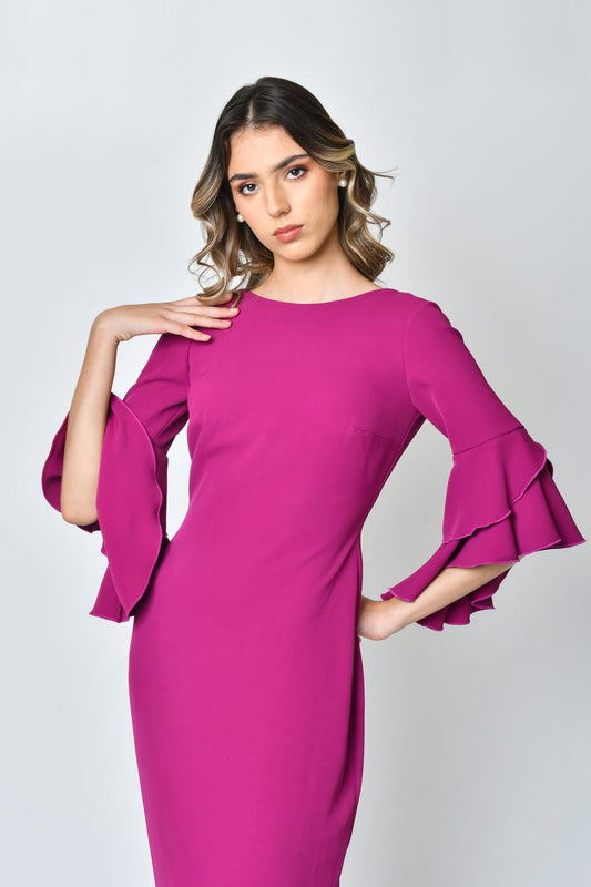 Vestido Largo Fucsia con Manga Volada-Dress11