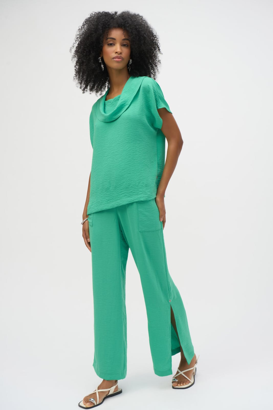 Blusa Verde con Cuello Drapeado- Joseph Ribkoff 252055