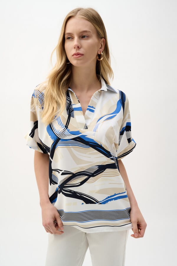 Blusa Estampada Azul y Beige – Joseph RIbkoff 262118