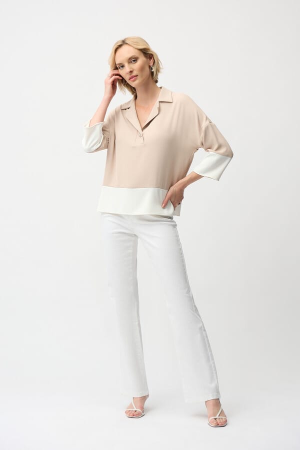 Blusa Bicolor Beige – Elegancia Minimalista Sofisticada 251282