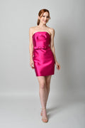 Vestido Corto Strapless Rosa con Lazo - Dress09