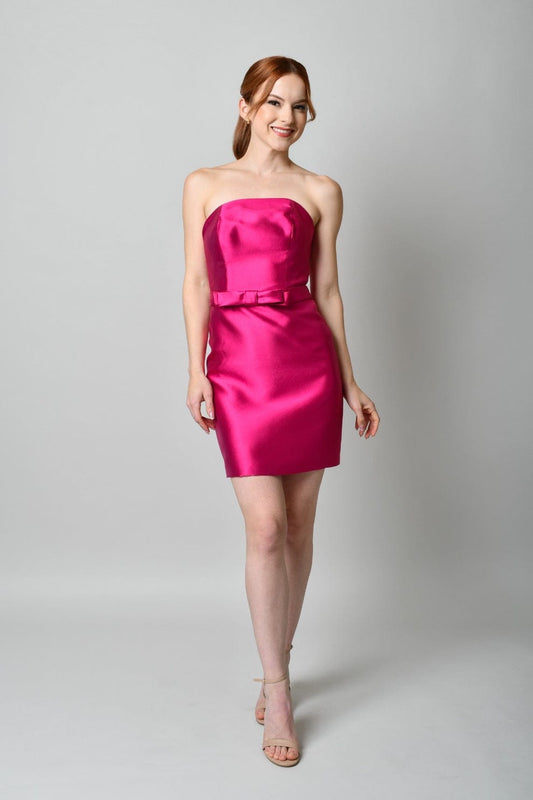 Vestido Corto Strapless Rosa con Lazo - Dress09
