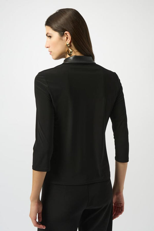 Blusa Negra con Cuello de Ecocuero - Joseph Ribkoff 253176