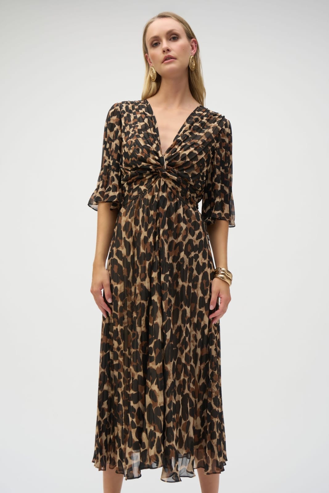 Vestido Midi Animal Print con Nudo Frontal Joseph Rubkoff - 252935