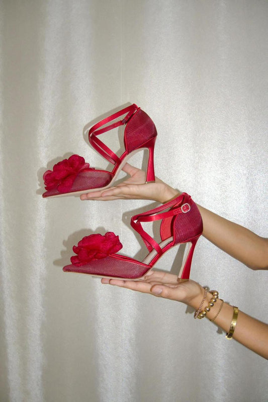Sandalias Red Bloom Elegance – Flor rojos