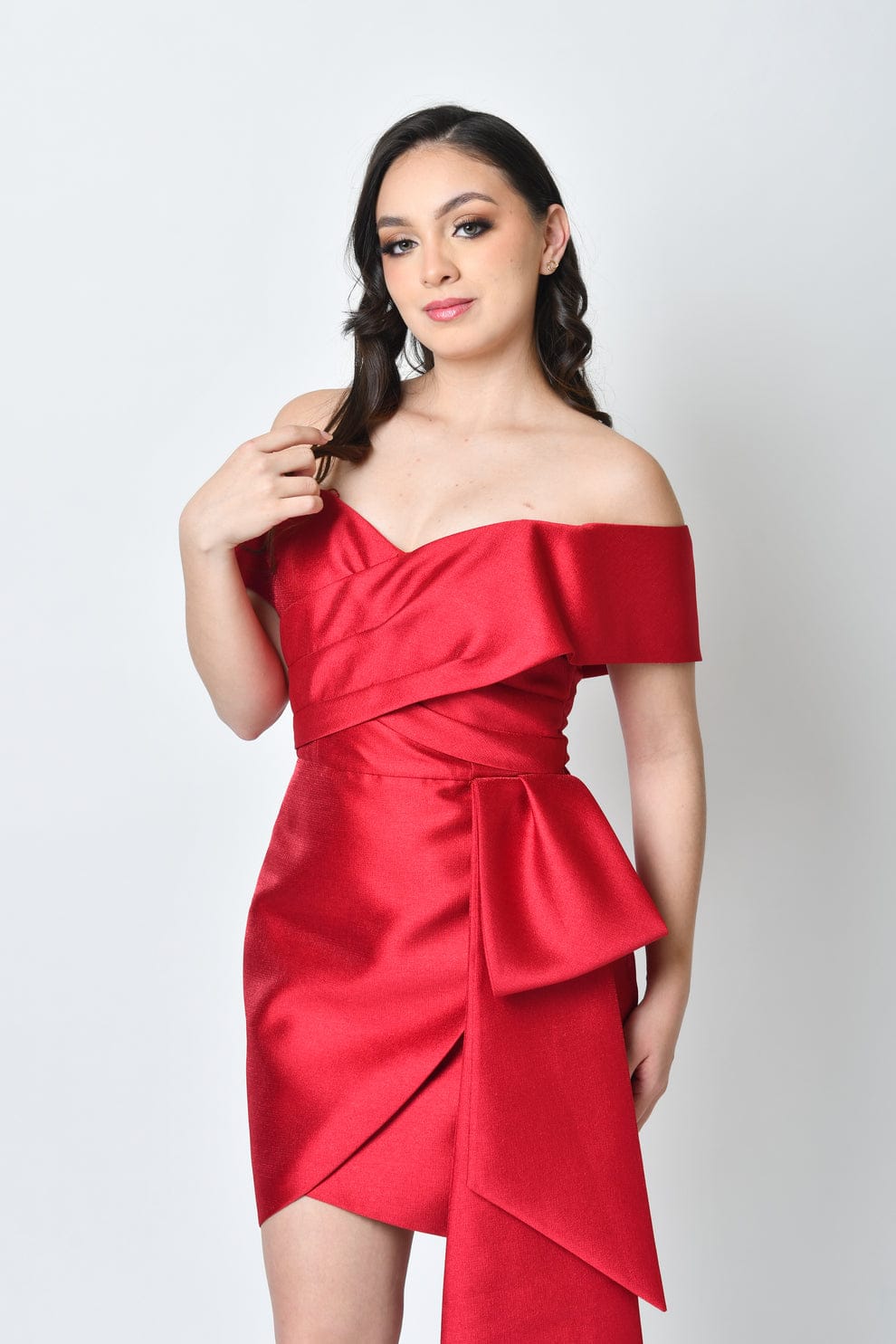 Vestido Corto Rojo con Detalles de Moño-Dress05