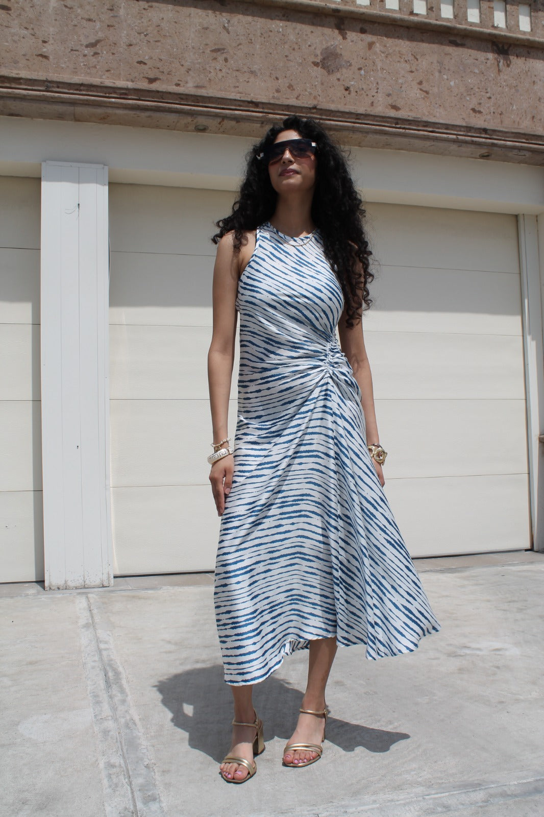 Vestido Midi Estampado con Drapeado Lateral - MC26902