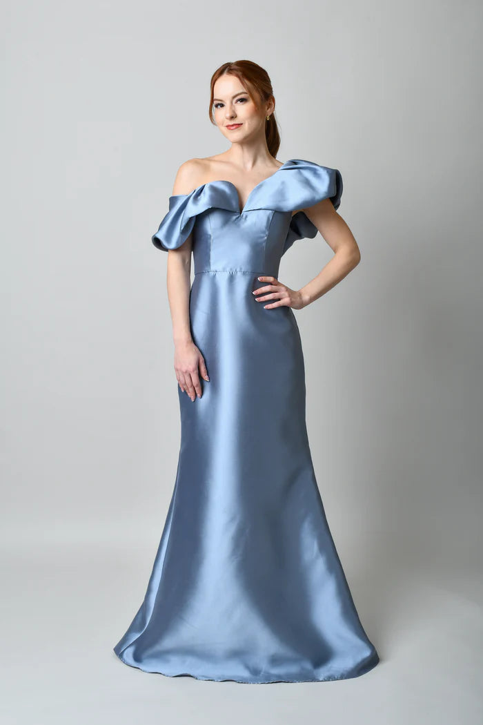Vestido Largo Satín Azul "MIA" - MIA PALUZZI