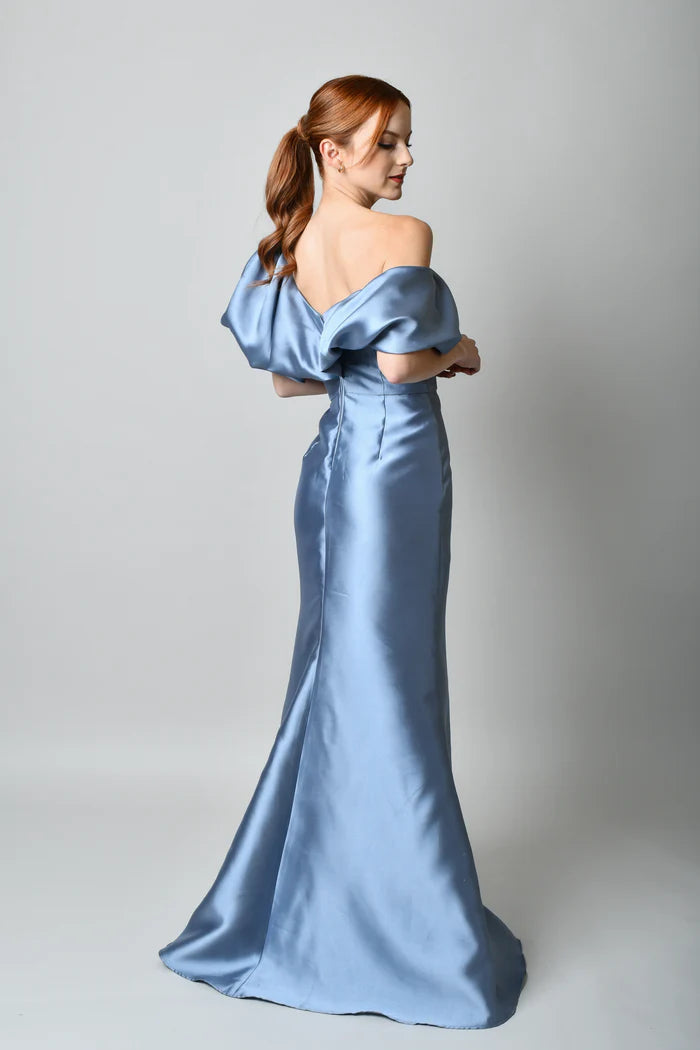 Vestido Largo Satín Azul "MIA" - MIA PALUZZI