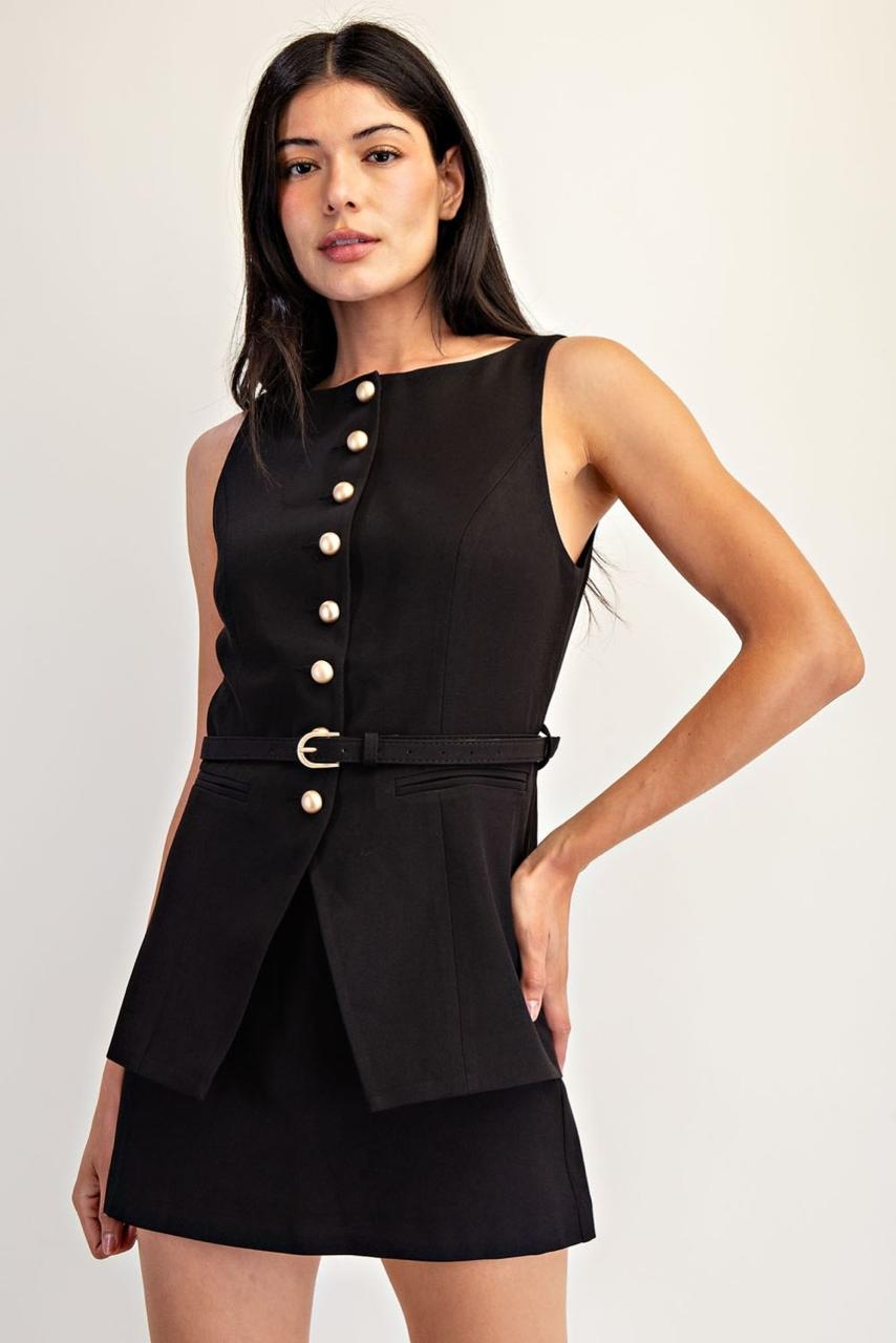 Vestido Chaleco con Botones Dorados – Elegancia Moderna