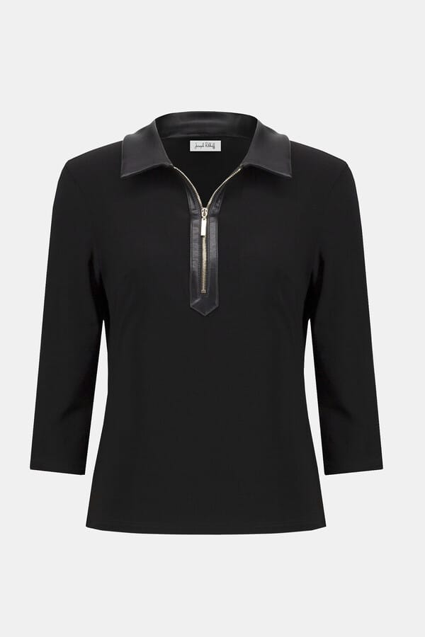 Blusa Negra con Cuello de Ecocuero - Joseph Ribkoff 253176