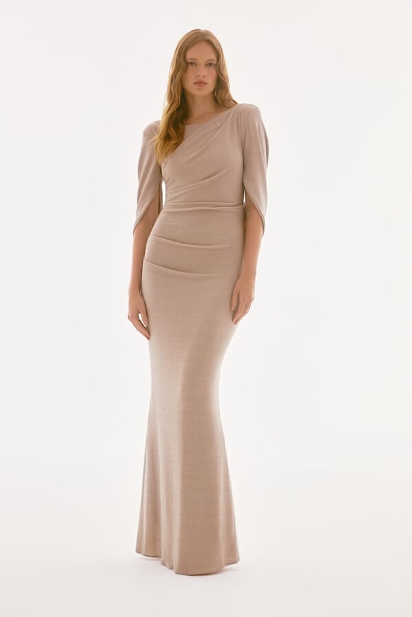 Vestido Largo Brillante con Mangas Drapadas Joseph Ribkoff - 251703