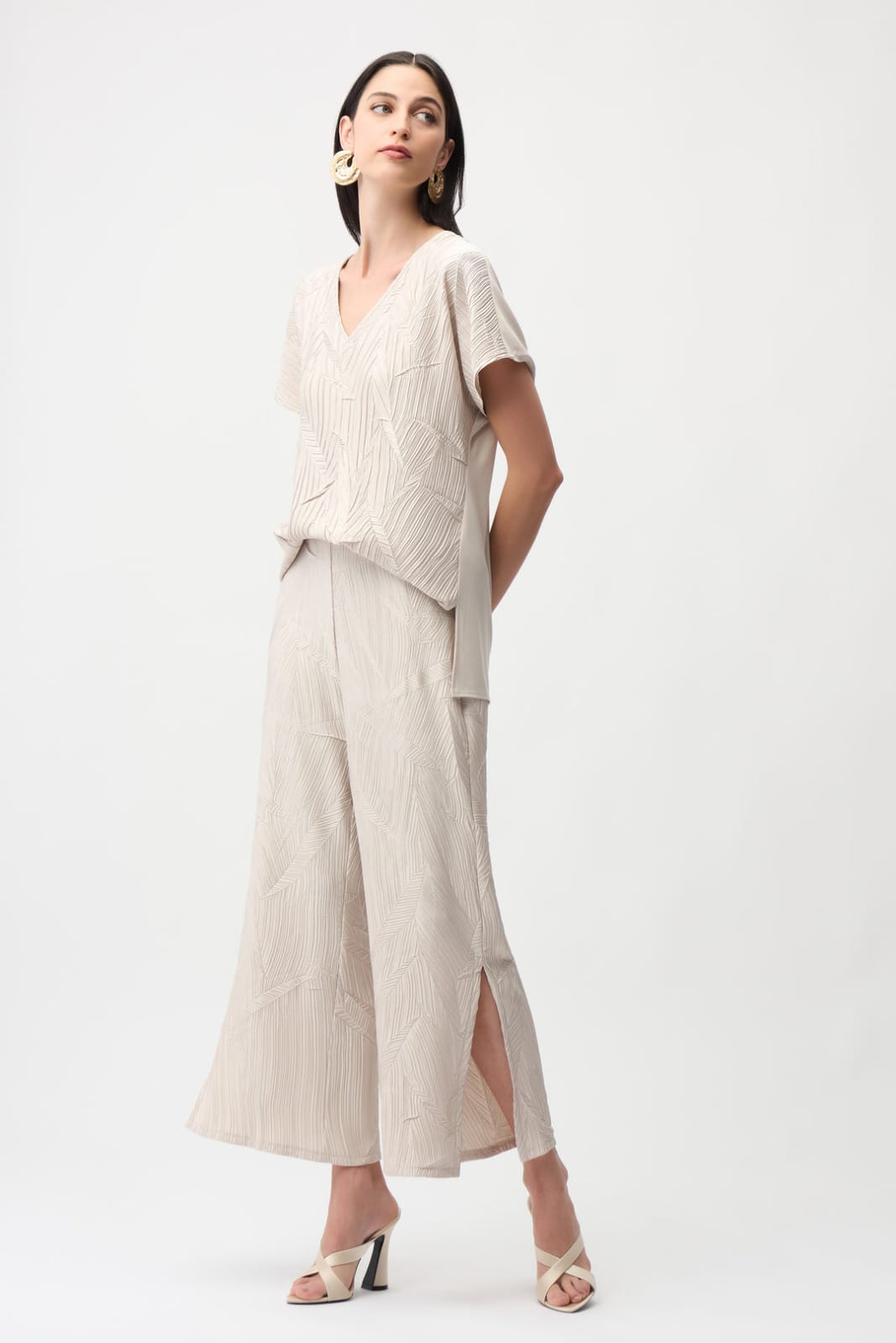 Pantalón Palazzo Beige Texturizado - Joseph Ribkoff 261161