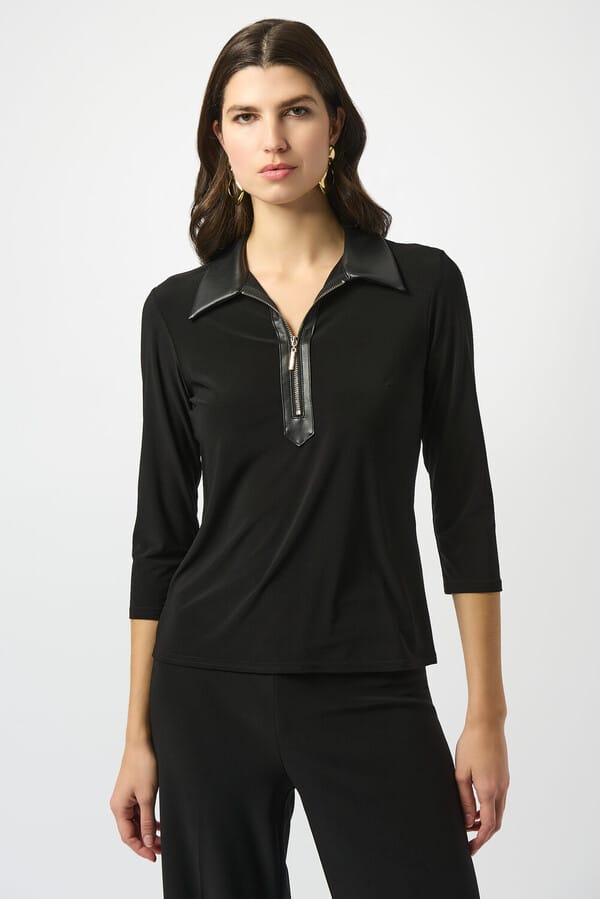 Blusa Negra con Cuello de Ecocuero - Joseph Ribkoff 253176