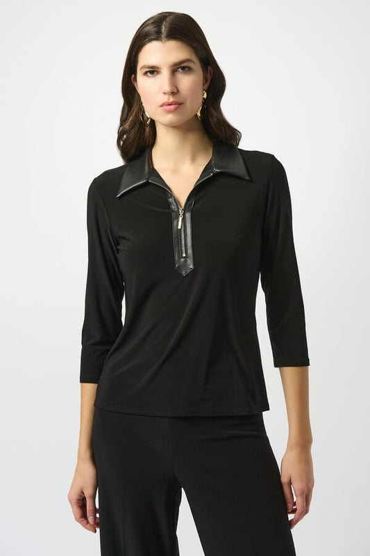 Blusa Negra con Cuello de Ecocuero - Joseph Ribkoff 253176
