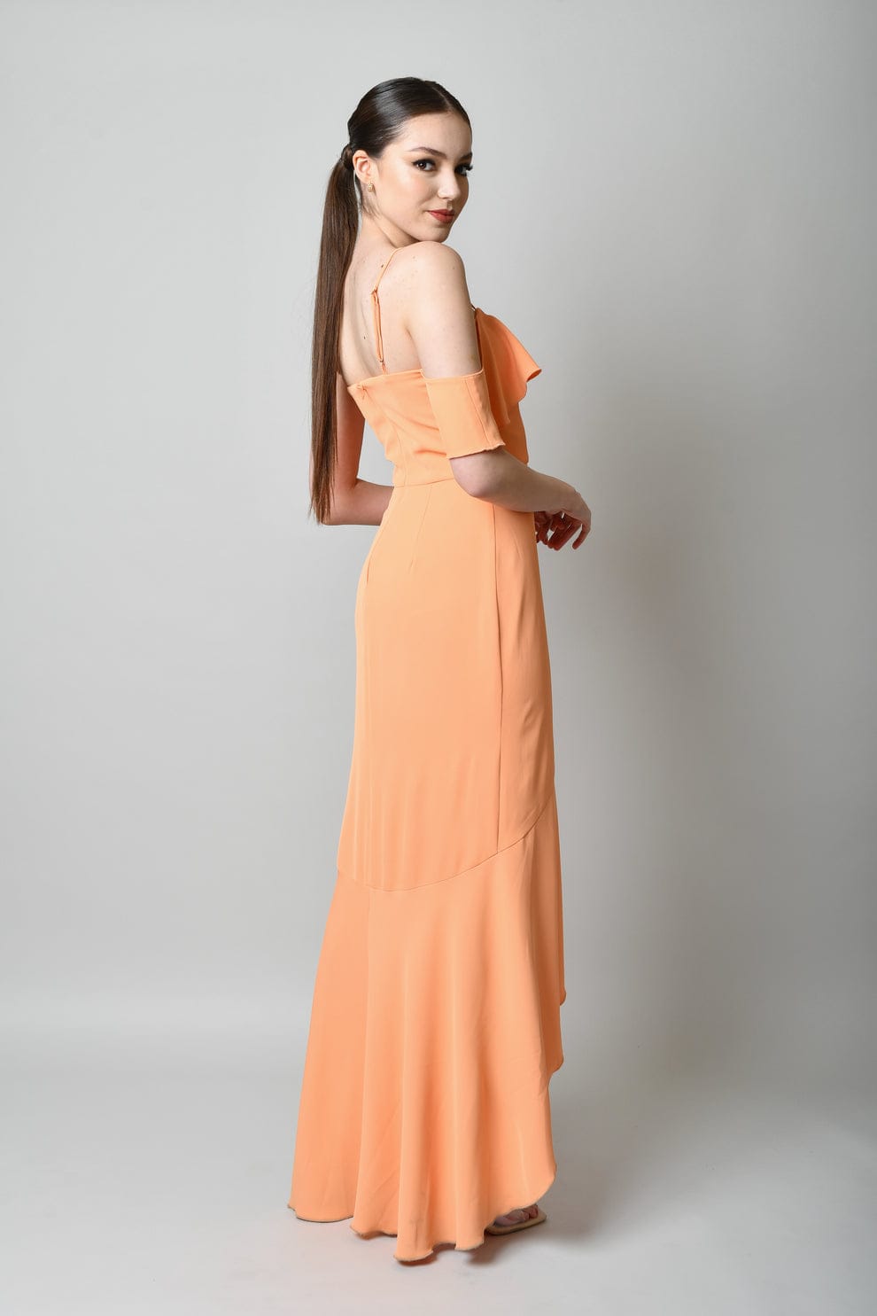 Vestido Largo de Volantes en Color Durazno-Dress04