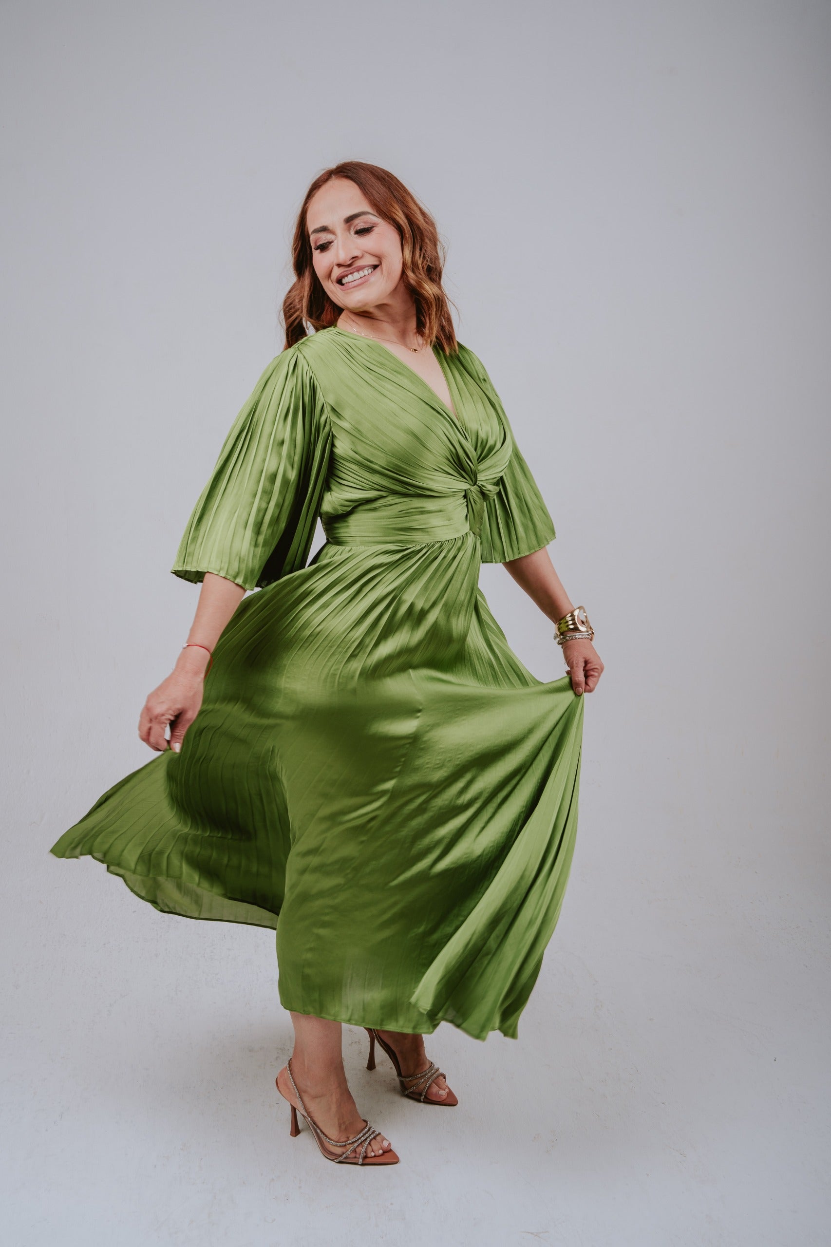 Vestido Largo Plisado Verde Olivo - Joseph Ribkoff 251903