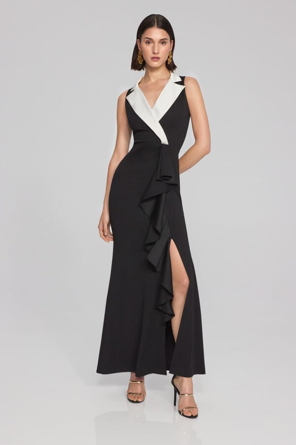 Vestido Largo Bicolor con Volantes Joseph Ribkoff - 241712