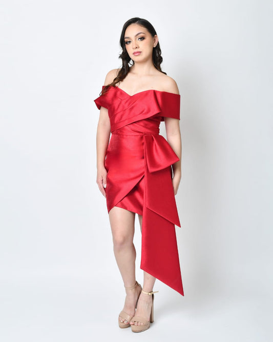 Vestido Corto Rojo con Detalles de Moño-Dress05