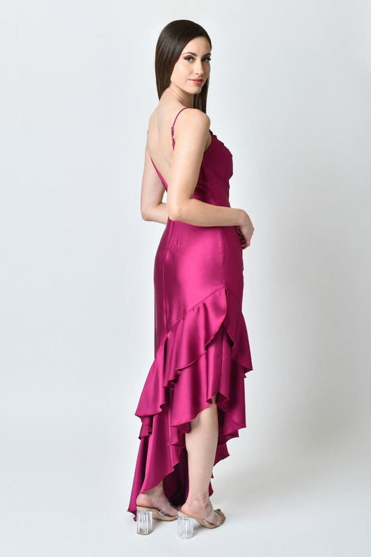 Vestido Satinado de Tirantes con Volantes - Dress12