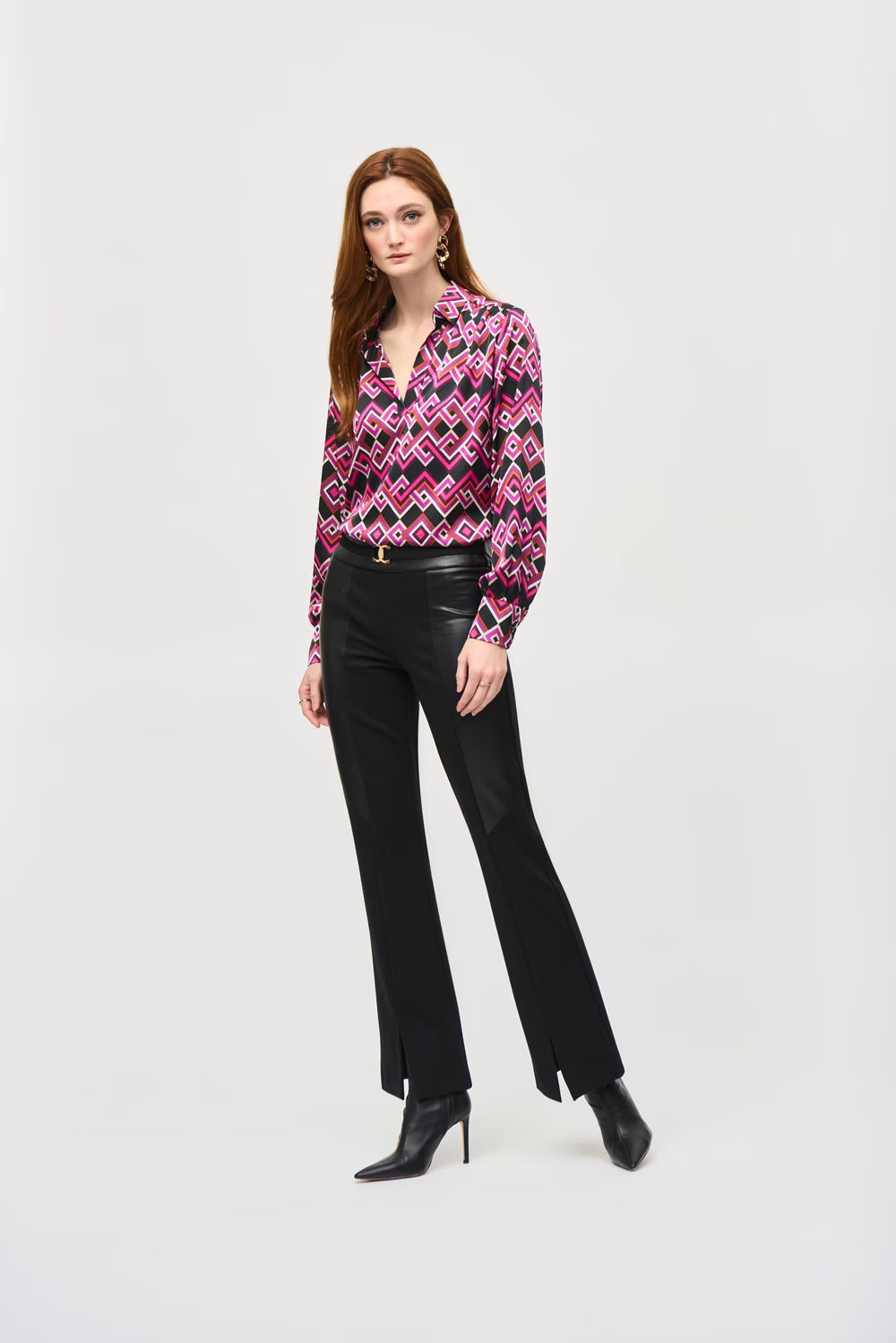 Pantalón Flare Negro con Detalles Efecto Piel – Joseph Ribkoff 243139