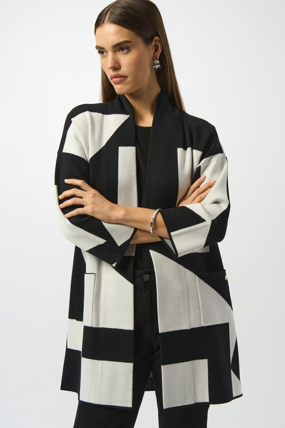Cardigan Geométrico Black & Ivory – Joseph Ribkoff 253901