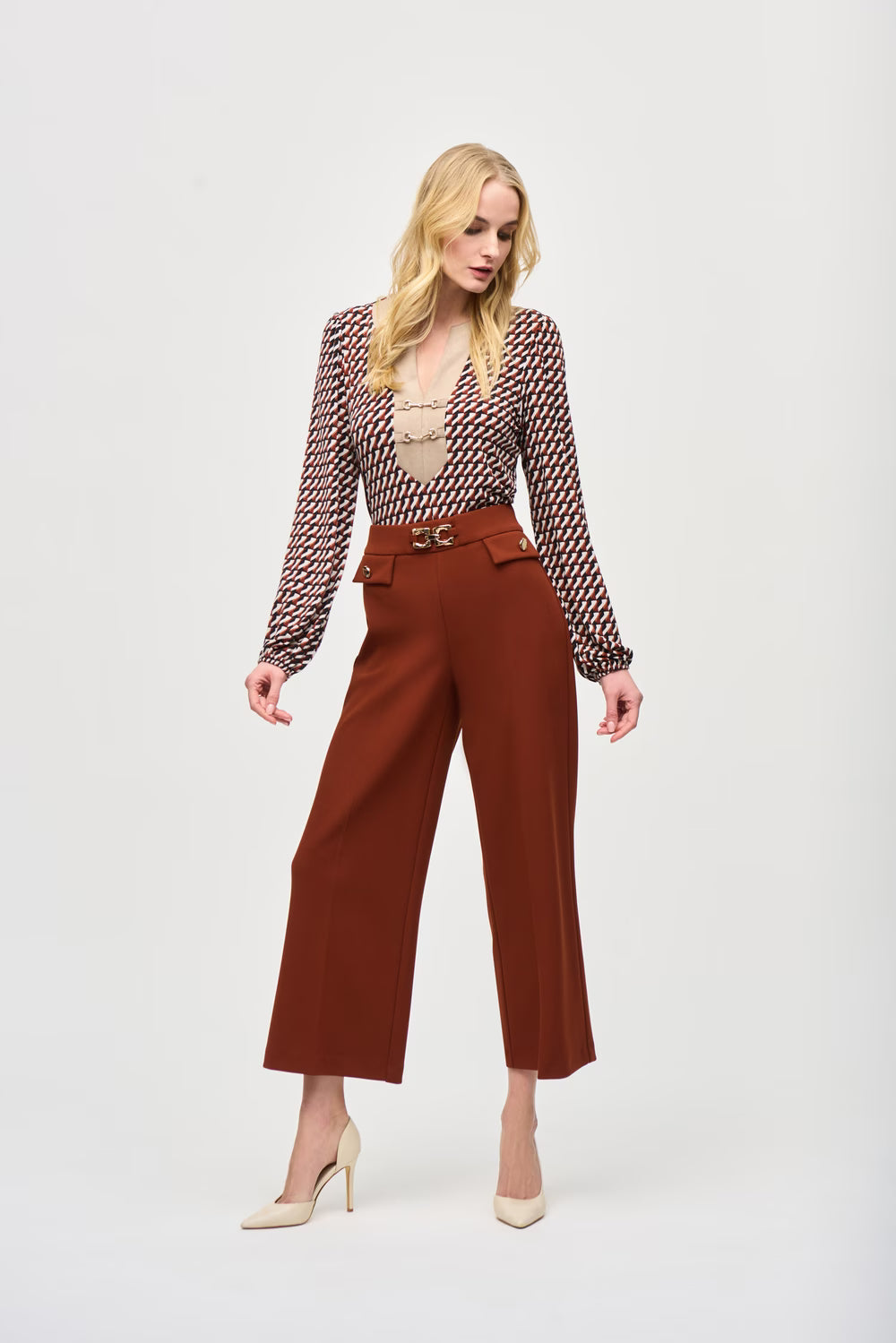 Blusa Estampada Geométrica con Detalle Metálico – Joseph Ribkoff 243184