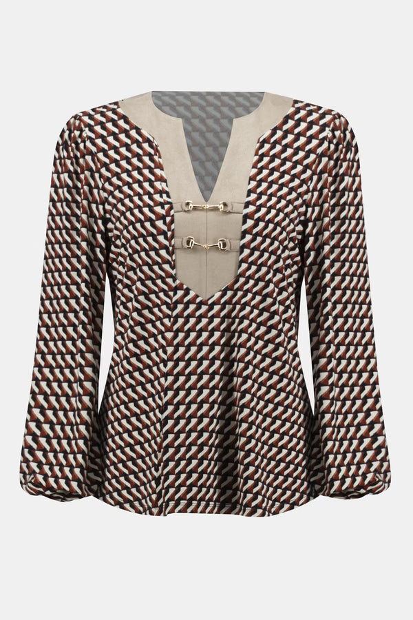 Blusa Estampada Geométrica con Detalle Metálico – Joseph Ribkoff 243184